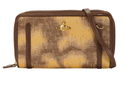 Orb Jacquard Double-Zip Wallet On Chain,Canvas/Lthr,Yellow/Brown,MII,S,2*